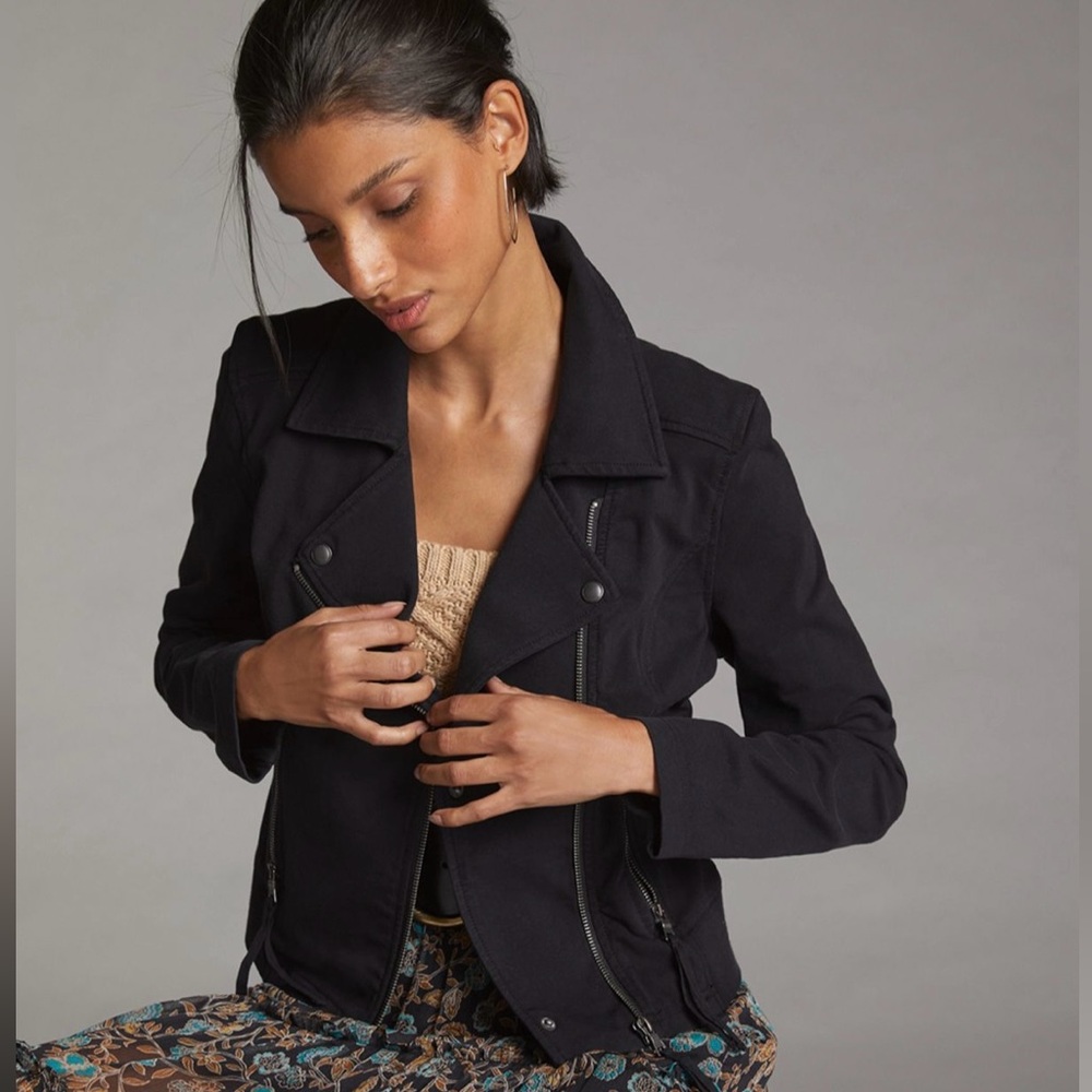 Marrakech Moto Jacket – Black Cotton Blend – Asymmetrical Zip – Size XL